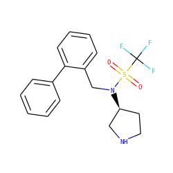 O=S(=O)(N(Cc1ccccc1-c1ccccc1)[C@H]1CCNC1)C(F)(F)F ZINC000040404558