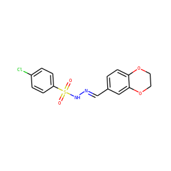 O=S(=O)(N/N=C/c1ccc2c(c1)OCCO2)c1ccc(Cl)cc1 ZINC000001062849