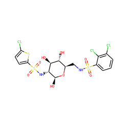 O=S(=O)(N[C@H]1[C@H](O)O[C@H](CNS(=O)(=O)c2cccc(Cl)c2Cl)[C@@H](O)[C@@H]1O)c1ccc(Cl)s1 ZINC000653878478