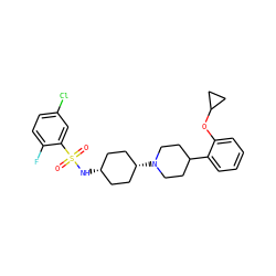 O=S(=O)(N[C@H]1CC[C@@H](N2CCC(c3ccccc3OC3CC3)CC2)CC1)c1cc(Cl)ccc1F ZINC000101086056