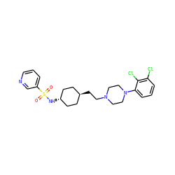O=S(=O)(N[C@H]1CC[C@H](CCN2CCN(c3cccc(Cl)c3Cl)CC2)CC1)c1cccnc1 ZINC000253658991