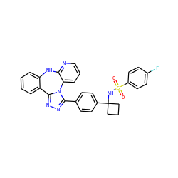 O=S(=O)(NC1(c2ccc(-c3nnc4n3-c3cccnc3Nc3ccccc3-4)cc2)CCC1)c1ccc(F)cc1 ZINC000096174132