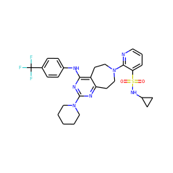 O=S(=O)(NC1CC1)c1cccnc1N1CCc2nc(N3CCCCC3)nc(Nc3ccc(C(F)(F)F)cc3)c2CC1 ZINC000145093457