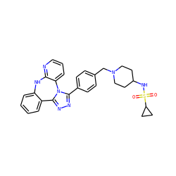 O=S(=O)(NC1CCN(Cc2ccc(-c3nnc4n3-c3cccnc3Nc3ccccc3-4)cc2)CC1)C1CC1 ZINC000096174082