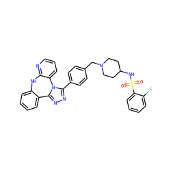 O=S(=O)(NC1CCN(Cc2ccc(-c3nnc4n3-c3cccnc3Nc3ccccc3-4)cc2)CC1)c1ccccc1F ZINC000096174080