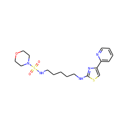 O=S(=O)(NCCCCCNc1nc(-c2ccccn2)cs1)N1CCOCC1 ZINC000073141695