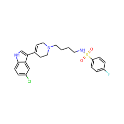 O=S(=O)(NCCCCN1CC=C(c2c[nH]c3ccc(Cl)cc23)CC1)c1ccc(F)cc1 ZINC000114600056