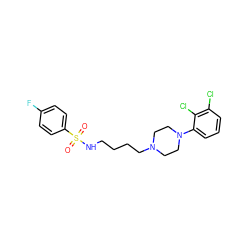 O=S(=O)(NCCCCN1CCN(c2cccc(Cl)c2Cl)CC1)c1ccc(F)cc1 ZINC000028522905