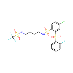 O=S(=O)(NCCCCNS(=O)(=O)C(F)(F)F)c1ccc(Cl)cc1S(=O)(=O)c1ccccc1F ZINC000049757070