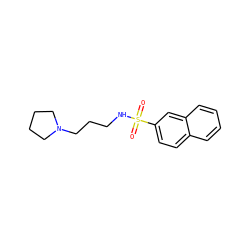 O=S(=O)(NCCCN1CCCC1)c1ccc2ccccc2c1 ZINC000007728014