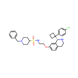 O=S(=O)(NCCOc1ccc2c(c1)[C@H](C1(c3ccc(Cl)cc3)CCC1)NCC2)C1CCN(Cc2ccccc2)CC1 ZINC000114979140