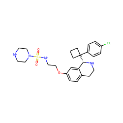 O=S(=O)(NCCOc1ccc2c(c1)[C@H](C1(c3ccc(Cl)cc3)CCC1)NCC2)N1CCNCC1 ZINC000114981438