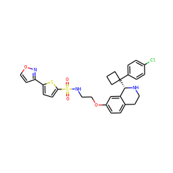 O=S(=O)(NCCOc1ccc2c(c1)[C@H](C1(c3ccc(Cl)cc3)CCC1)NCC2)c1ccc(-c2ccon2)s1 ZINC000117351170