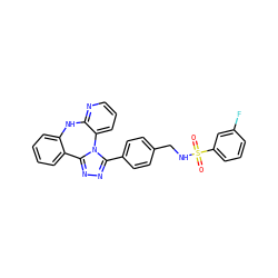 O=S(=O)(NCc1ccc(-c2nnc3n2-c2cccnc2Nc2ccccc2-3)cc1)c1cccc(F)c1 ZINC000096174046