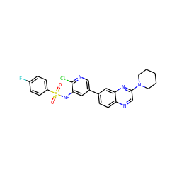 O=S(=O)(Nc1cc(-c2ccc3ncc(N4CCCCC4)nc3c2)cnc1Cl)c1ccc(F)cc1 ZINC000073168182