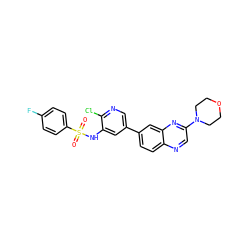 O=S(=O)(Nc1cc(-c2ccc3ncc(N4CCOCC4)nc3c2)cnc1Cl)c1ccc(F)cc1 ZINC000072317574