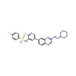 O=S(=O)(Nc1cc(-c2ccc3ncc(NCC4CCCCC4)nc3c2)cnc1Cl)c1ccc(F)cc1 ZINC000073195946