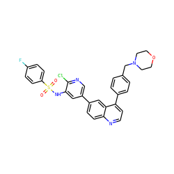 O=S(=O)(Nc1cc(-c2ccc3nccc(-c4ccc(CN5CCOCC5)cc4)c3c2)cnc1Cl)c1ccc(F)cc1 ZINC000205643284