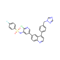 O=S(=O)(Nc1cc(-c2ccc3nccc(-c4ccc(Cn5cncn5)cc4)c3c2)cnc1Cl)c1ccc(F)cc1 ZINC000205644216