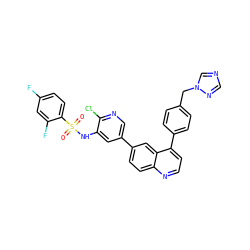 O=S(=O)(Nc1cc(-c2ccc3nccc(-c4ccc(Cn5cncn5)cc4)c3c2)cnc1Cl)c1ccc(F)cc1F ZINC000205646183