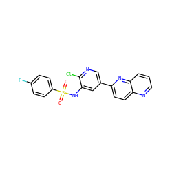 O=S(=O)(Nc1cc(-c2ccc3ncccc3n2)cnc1Cl)c1ccc(F)cc1 ZINC000073169822