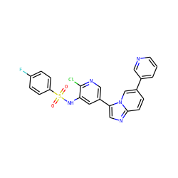 O=S(=O)(Nc1cc(-c2cnc3ccc(-c4cccnc4)cn23)cnc1Cl)c1ccc(F)cc1 ZINC000113699124