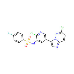 O=S(=O)(Nc1cc(-c2cnc3ccc(Cl)nn23)cnc1Cl)c1ccc(F)cc1 ZINC000113758941