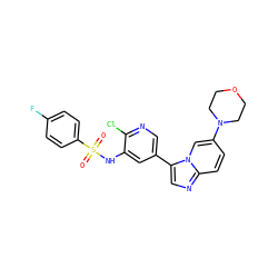 O=S(=O)(Nc1cc(-c2cnc3ccc(N4CCOCC4)cn23)cnc1Cl)c1ccc(F)cc1 ZINC000113699521