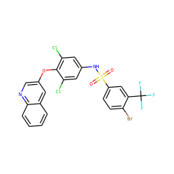 O=S(=O)(Nc1cc(Cl)c(Oc2cnc3ccccc3c2)c(Cl)c1)c1ccc(Br)c(C(F)(F)F)c1 ZINC001772611673