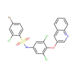O=S(=O)(Nc1cc(Cl)c(Oc2cnc3ccccc3c2)c(Cl)c1)c1ccc(Br)cc1Cl ZINC001772572467