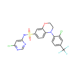 O=S(=O)(Nc1cc(Cl)ncn1)c1ccc2c(c1)OCCN2c1ccc(C(F)(F)F)cc1Cl ZINC000205723294