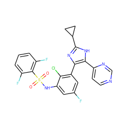 O=S(=O)(Nc1cc(F)cc(-c2nc(C3CC3)[nH]c2-c2ccncn2)c1Cl)c1c(F)cccc1F ZINC000169131881