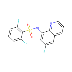O=S(=O)(Nc1cc(F)cc2cccnc12)c1c(F)cccc1F ZINC000205636524