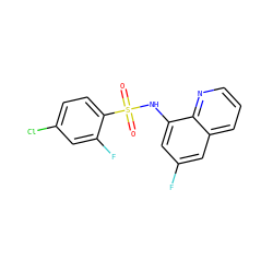 O=S(=O)(Nc1cc(F)cc2cccnc12)c1ccc(Cl)cc1F ZINC000205633051