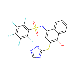 O=S(=O)(Nc1cc(Sc2ncn[nH]2)c(O)c2ccccc12)c1c(F)c(F)c(F)c(F)c1F ZINC000084731535