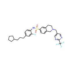 O=S(=O)(Nc1ccc(CCCC2CCCC2)cc1F)c1ccc2c(c1)CCN(Cc1cnc(C(F)(F)F)nc1)C2 ZINC000261173023