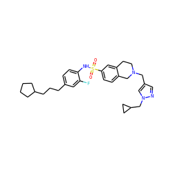 O=S(=O)(Nc1ccc(CCCC2CCCC2)cc1F)c1ccc2c(c1)CCN(Cc1cnn(CC3CC3)c1)C2 ZINC000261136775