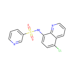 O=S(=O)(Nc1ccc(Cl)c2cccnc12)c1cccnc1 ZINC000141816901