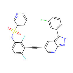 O=S(=O)(Nc1ccc(F)c(C#Cc2cnc3n[nH]c(-c4cccc(Cl)c4)c3c2)c1F)c1cccnc1 ZINC000473129462