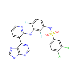O=S(=O)(Nc1ccc(F)c(Nc2ncccc2-c2ncnc3[nH]cnc23)c1F)c1ccc(Cl)c(Cl)c1 ZINC000166371422