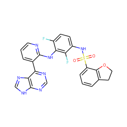 O=S(=O)(Nc1ccc(F)c(Nc2ncccc2-c2ncnc3[nH]cnc23)c1F)c1cccc2c1OCC2 ZINC000166372684