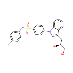 O=S(=O)(Nc1ccc(F)cc1)c1ccc(-n2cc(C[C@H](O)CO)c3ccccc32)cc1 ZINC000146870012