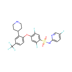 O=S(=O)(Nc1ccc(F)cn1)c1cc(F)c(Oc2ccc(C(F)(F)F)cc2C2CCNCC2)cc1F ZINC000095581069
