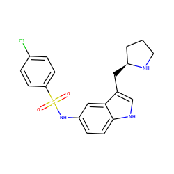 O=S(=O)(Nc1ccc2[nH]cc(C[C@H]3CCCN3)c2c1)c1ccc(Cl)cc1 ZINC000013607628