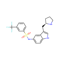 O=S(=O)(Nc1ccc2[nH]cc(C[C@H]3CCCN3)c2c1)c1cccc(C(F)(F)F)c1 ZINC000013607622