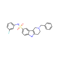 O=S(=O)(Nc1cccc(F)c1)c1ccc2[nH]c3c(c2c1)CN(Cc1ccccc1)CC3 ZINC000049089136