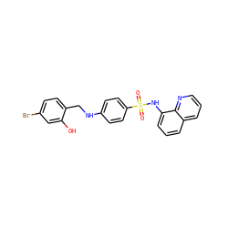 O=S(=O)(Nc1cccc2cccnc12)c1ccc(NCc2ccc(Br)cc2O)cc1 ZINC000103268225