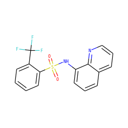 O=S(=O)(Nc1cccc2cccnc12)c1ccccc1C(F)(F)F ZINC000007709434
