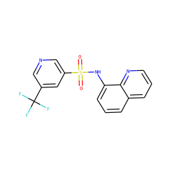 O=S(=O)(Nc1cccc2cccnc12)c1cncc(C(F)(F)F)c1 ZINC000205632360