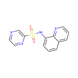 O=S(=O)(Nc1cccc2cccnc12)c1cnccn1 ZINC000201612019